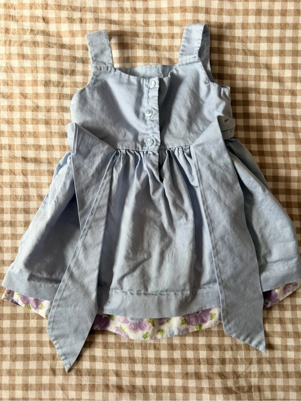 Janie and Jack Light Blue Dress with Lavender Floral Apron